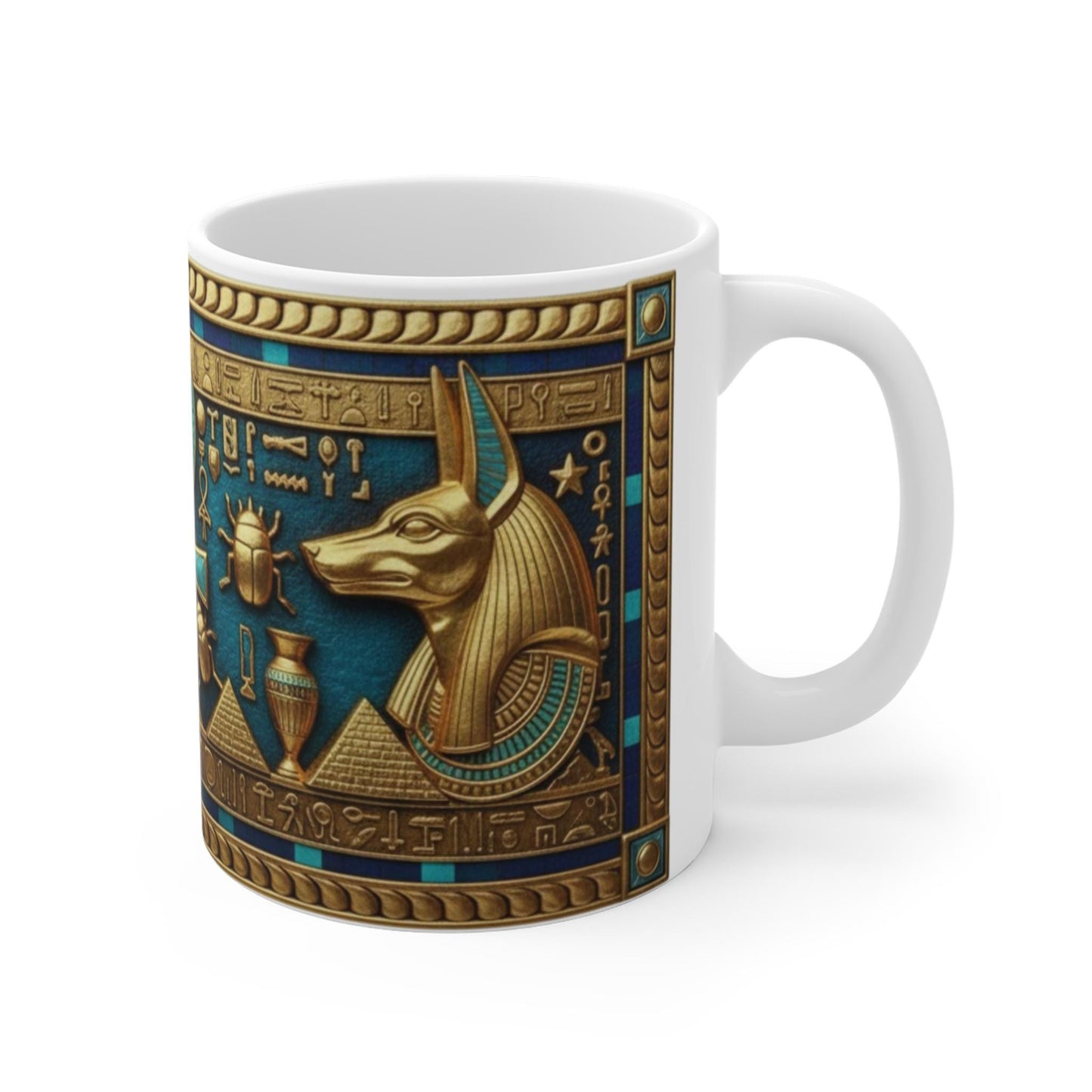 Egyptian Ankh and Eye Mug | Ancient Egyptian Hieroglyphics, Scarab and Pyramid Design