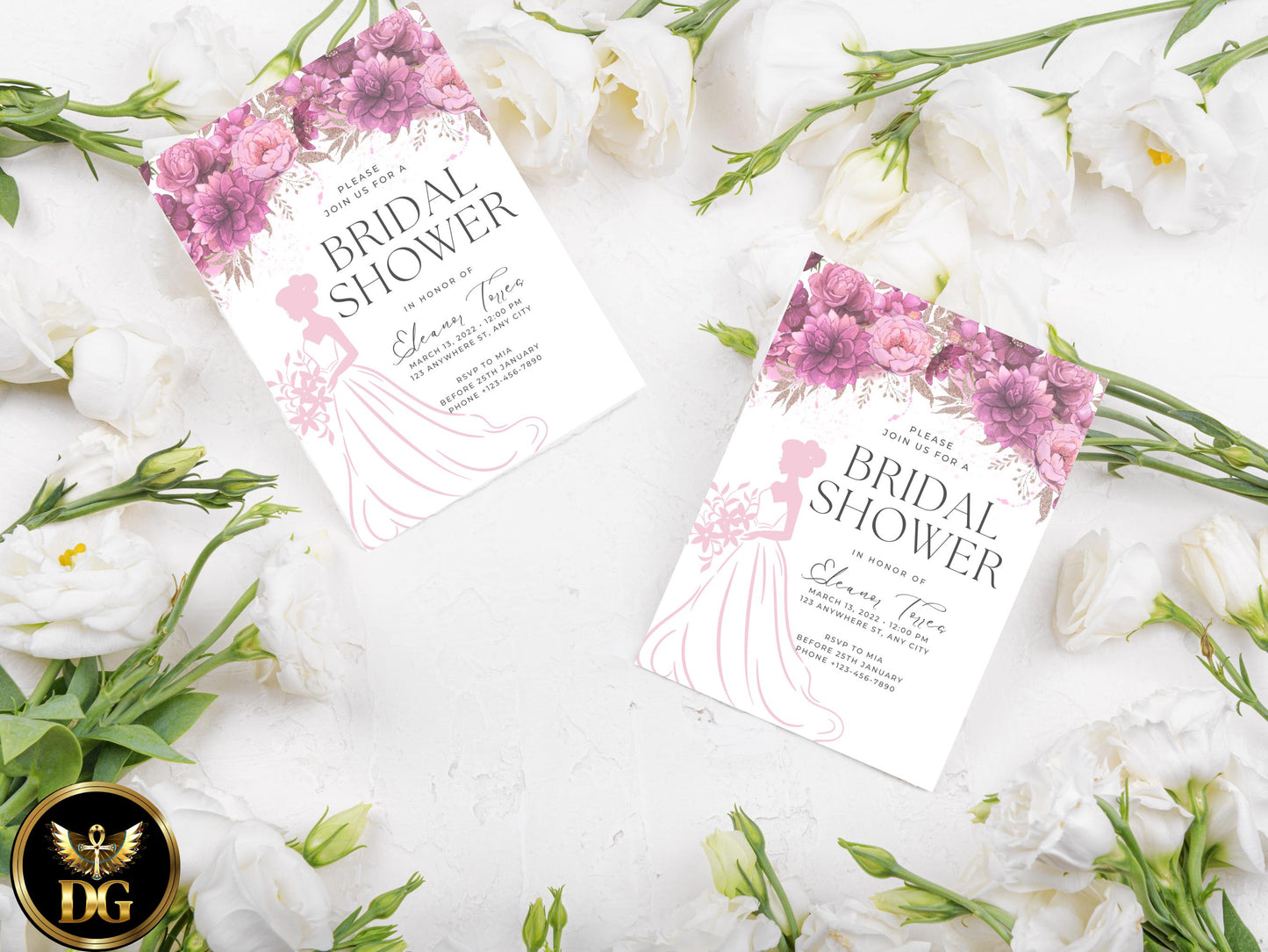 Dusty Rose Floral Bridal Shower Invitation: Editable Template Digital Download Printable Invitation Template Editable Canva Instant Download