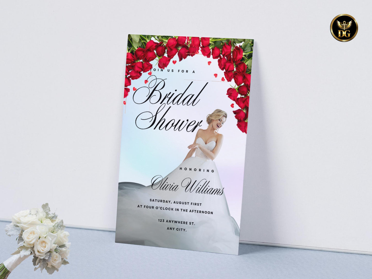 Rose Floral Bridal Shower Invitation | Editable & Printable Template | Instant Digital Download Printable Invitation Template Editable Canva