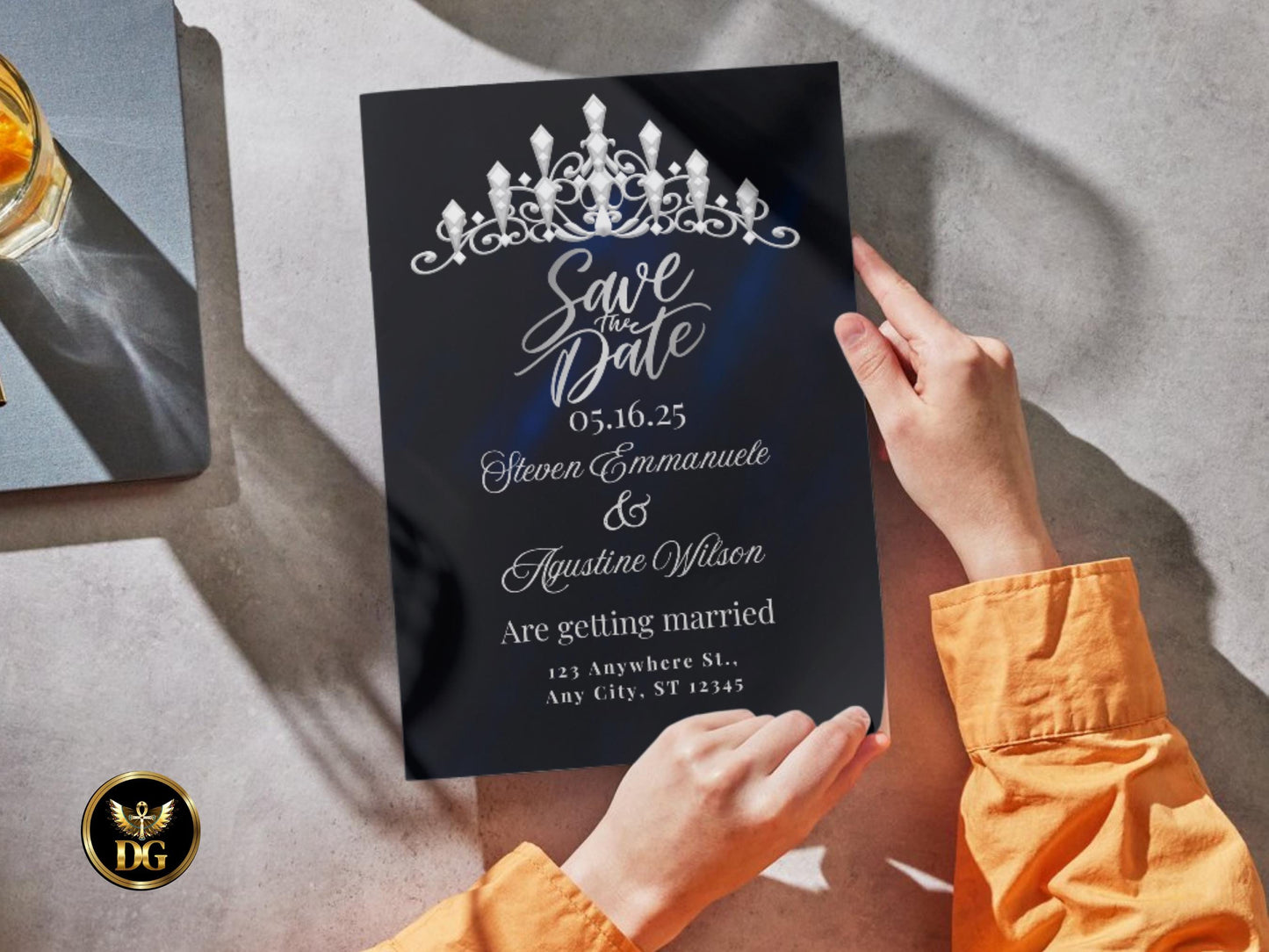 Royal Blue Velvet Wedding Invitation Set: Silver Crown (Digital Download) Printable Invitation Template Editable Canva Instant Download