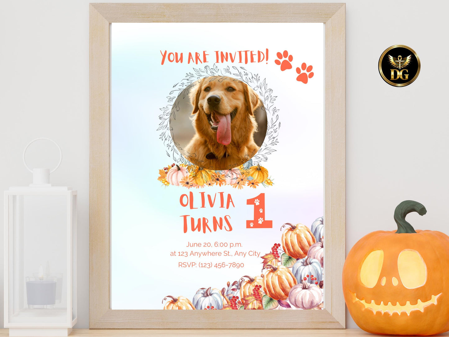 Goldendoodle Puppy Birthday Invitation: Fall Pumpkins Theme (Editable Digital Download)Printable Invitation Template Editable Canva Instant