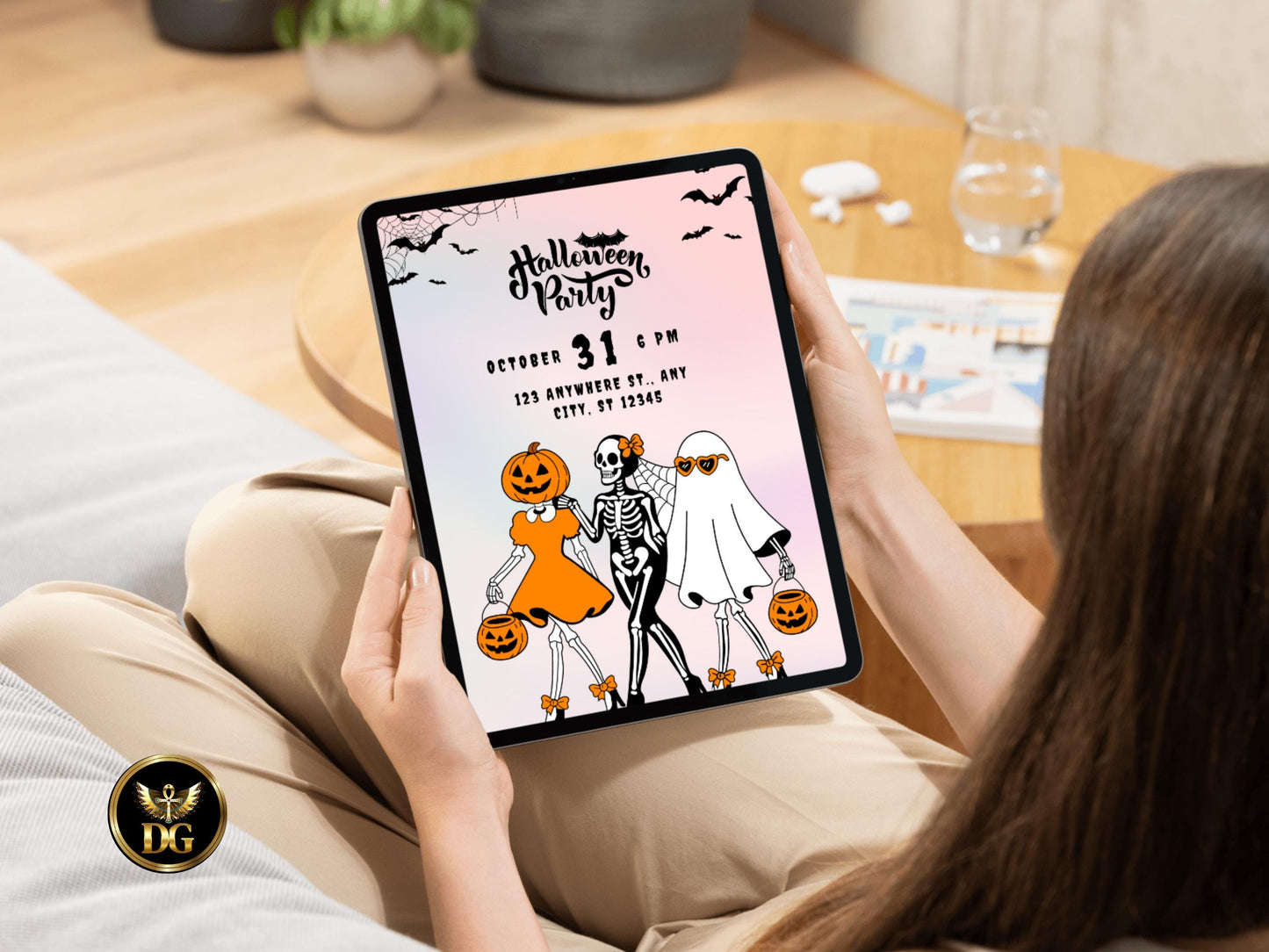 Halloween Digital Invitation Template, Editable Girls Party Evite for Text or WhatsApp, Printable Spooky Celebration Canva Instant Download
