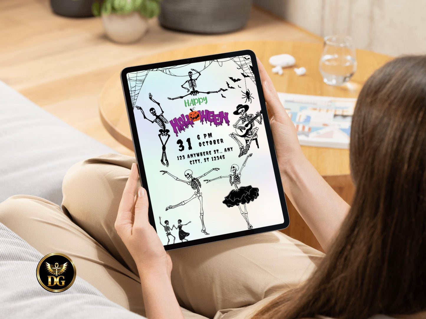 Halloween Party Invitation | Dancing Skeletons Editable Template | Spooky Printable Download