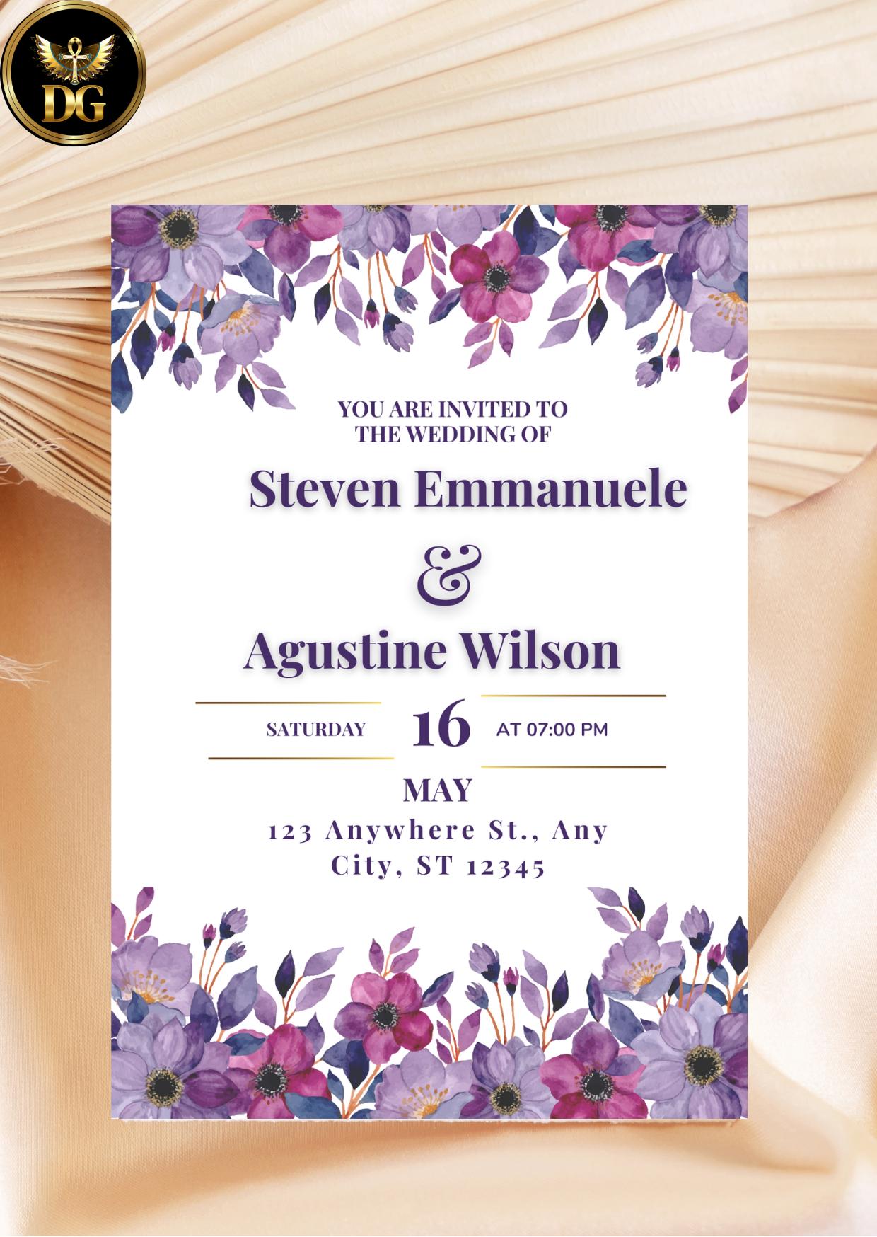 Purple Floral Wedding Invitation Suite Editable Canva Template Digital Download Printable Invitation Template Editable Canva InstantDownload