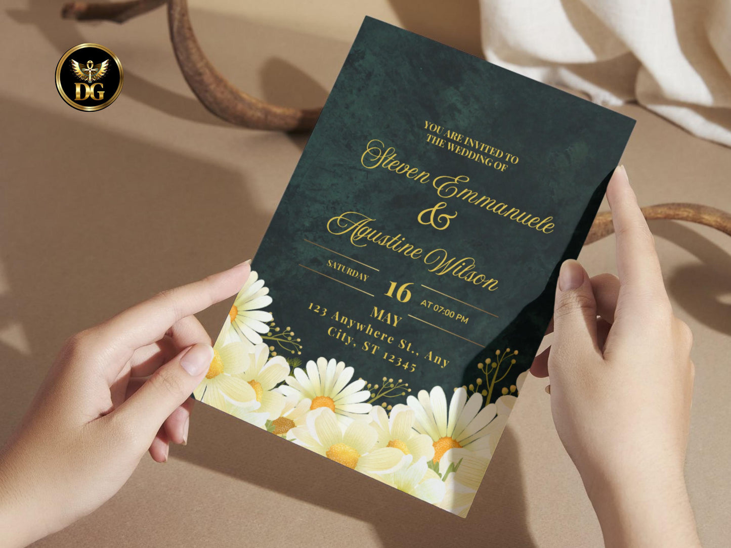 Emerald Velvet Floral Wedding Invitation Suite (Digital Download) Printable Invitation Template Editable Canva Instant Download
