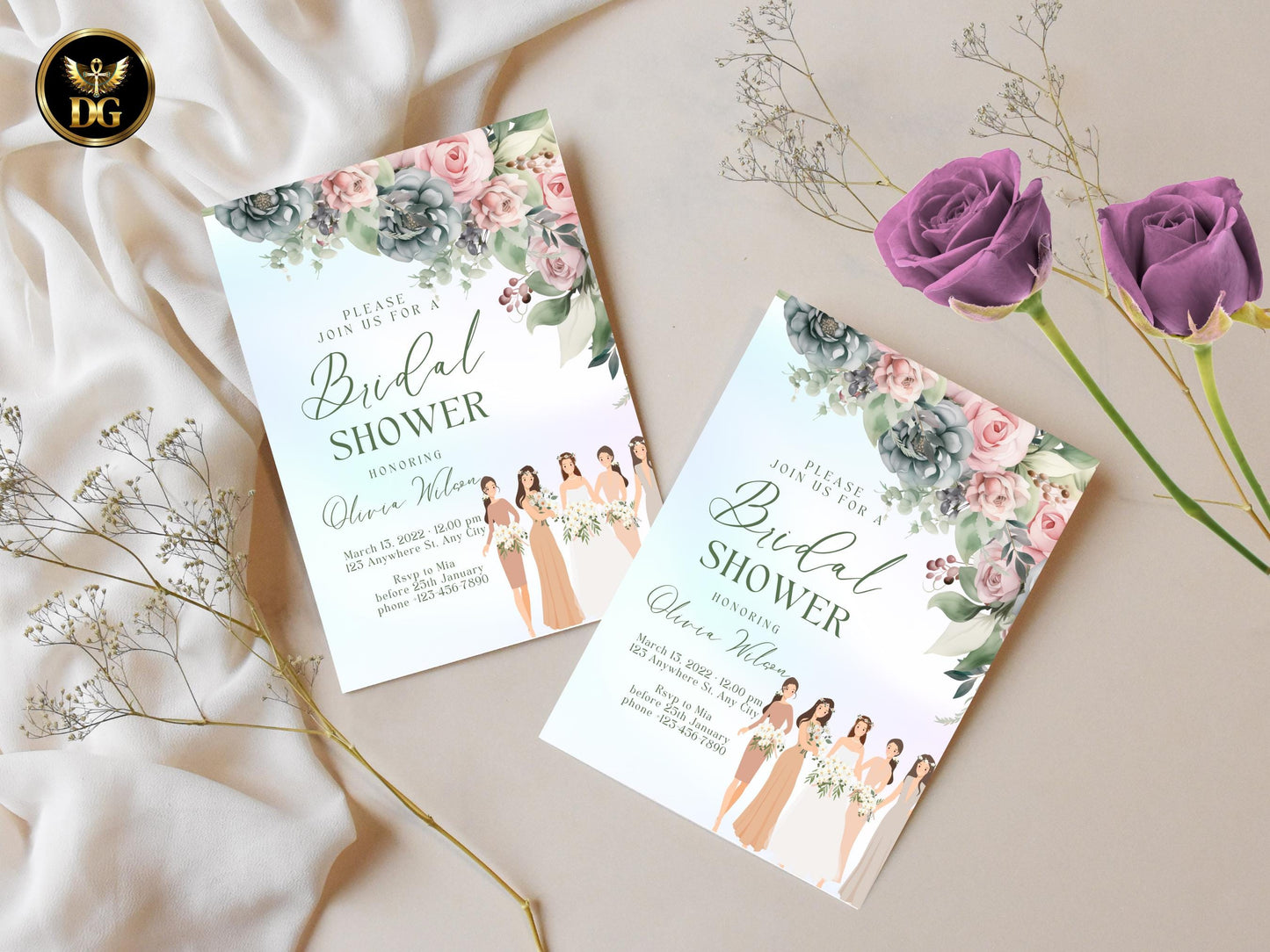 Floral Watercolor Bridal Shower Invitation Template (Digital Download) Printable Invitation Template Editable Canva Instant Download