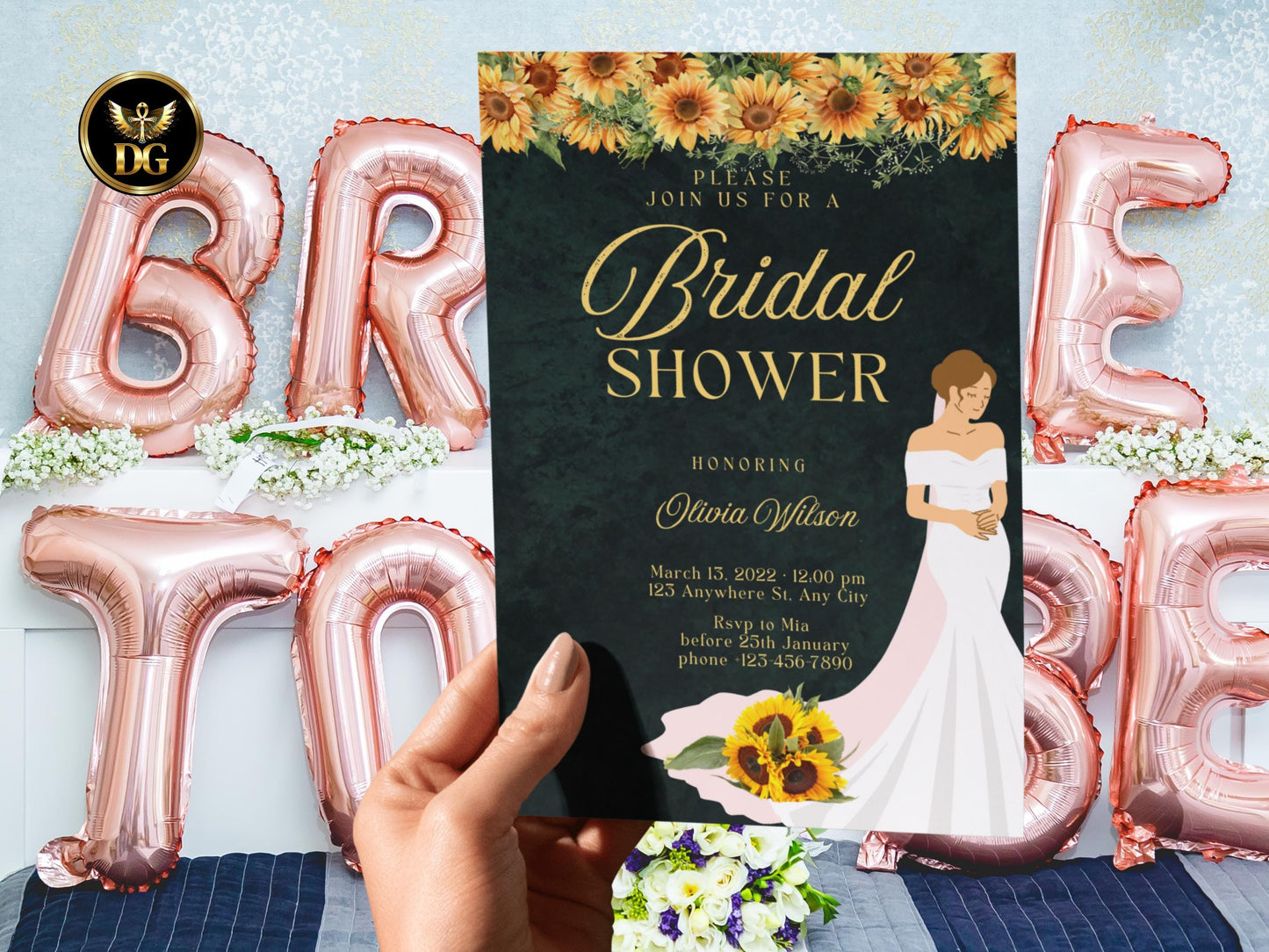 Sunflower Bridal Shower Invitation Suite: Editable Digital Download (Canva, Photoshop)
