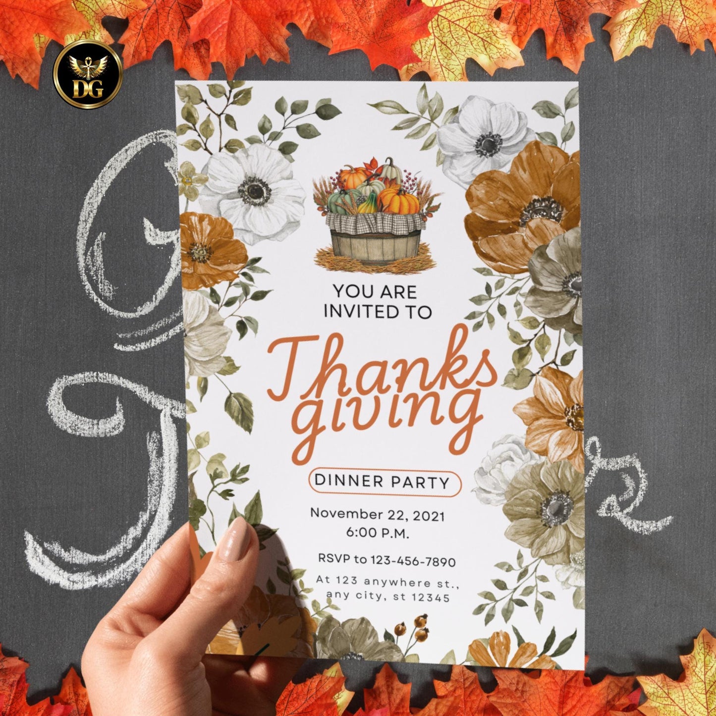 Elegant & Editable Thanksgiving Dinner Invitation Template | Instant Download