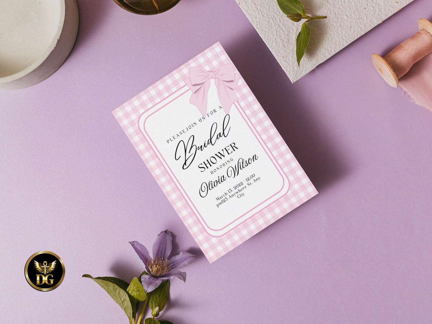 Pink Bow Bridal Shower Invitation Template | Elegant Editable Invite with Details & RSVP | Printable Digital Download