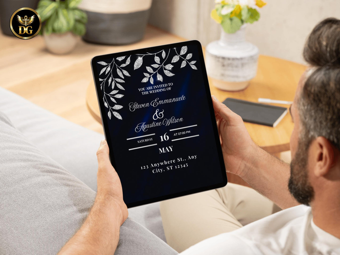 Navy Silver Wedding Invitation Suite Elegant Template Editable Formal Winter Wedding Invite Bundle Printable Template