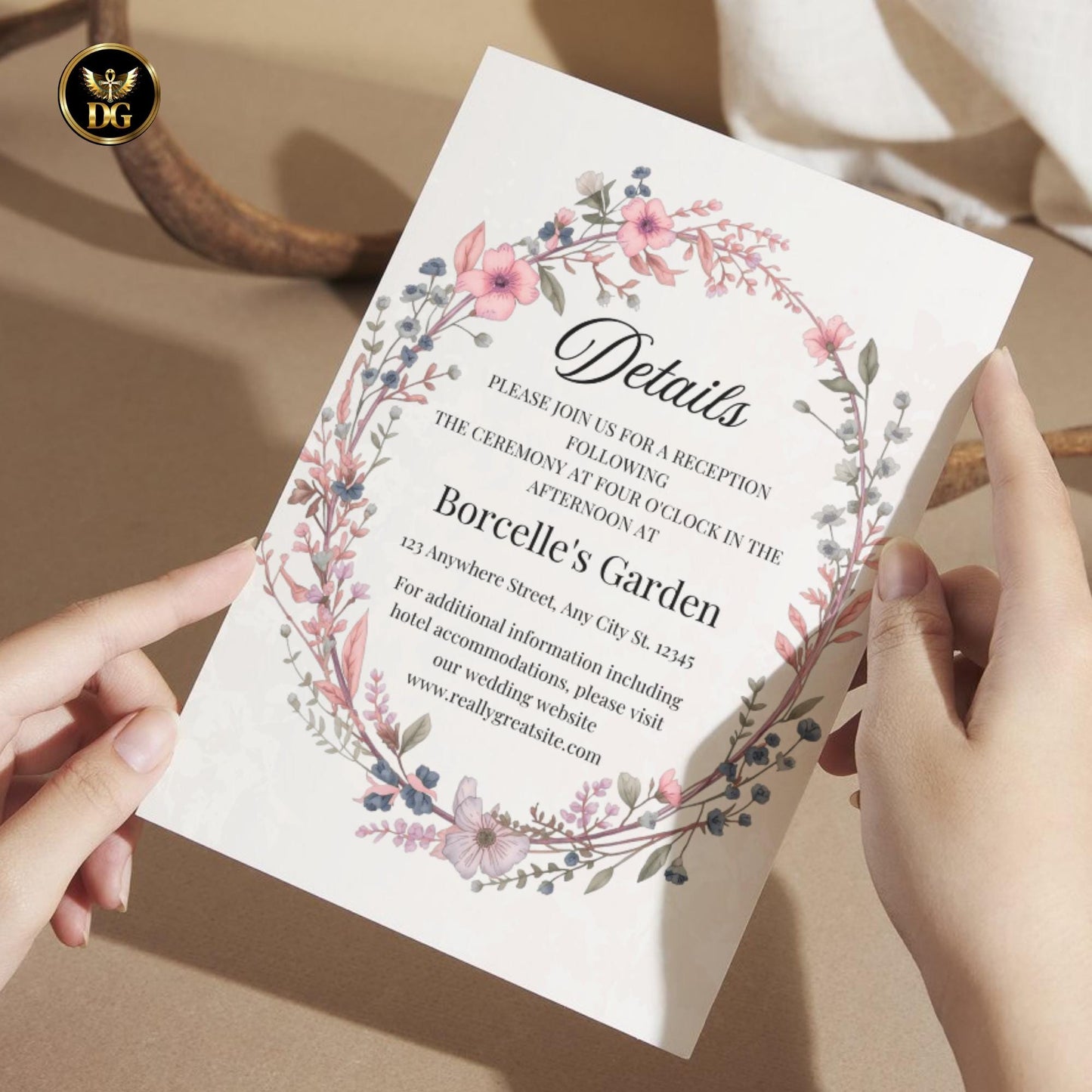 Elegant Blush Gold Wedding Invitation Bundle β Cream Gold Floral Canva Template, 7 Cards Suite, Editable Modern Wedding Set