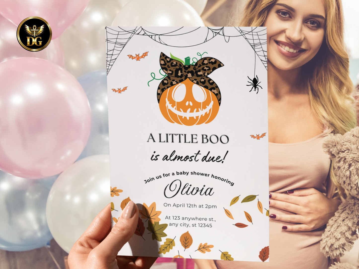 Halloween Baby Shower Invitation Set Pumpkin Baby Shower Invite Editable Diaper Raffle, Books for Baby Cards Fall Autumn Party Printable