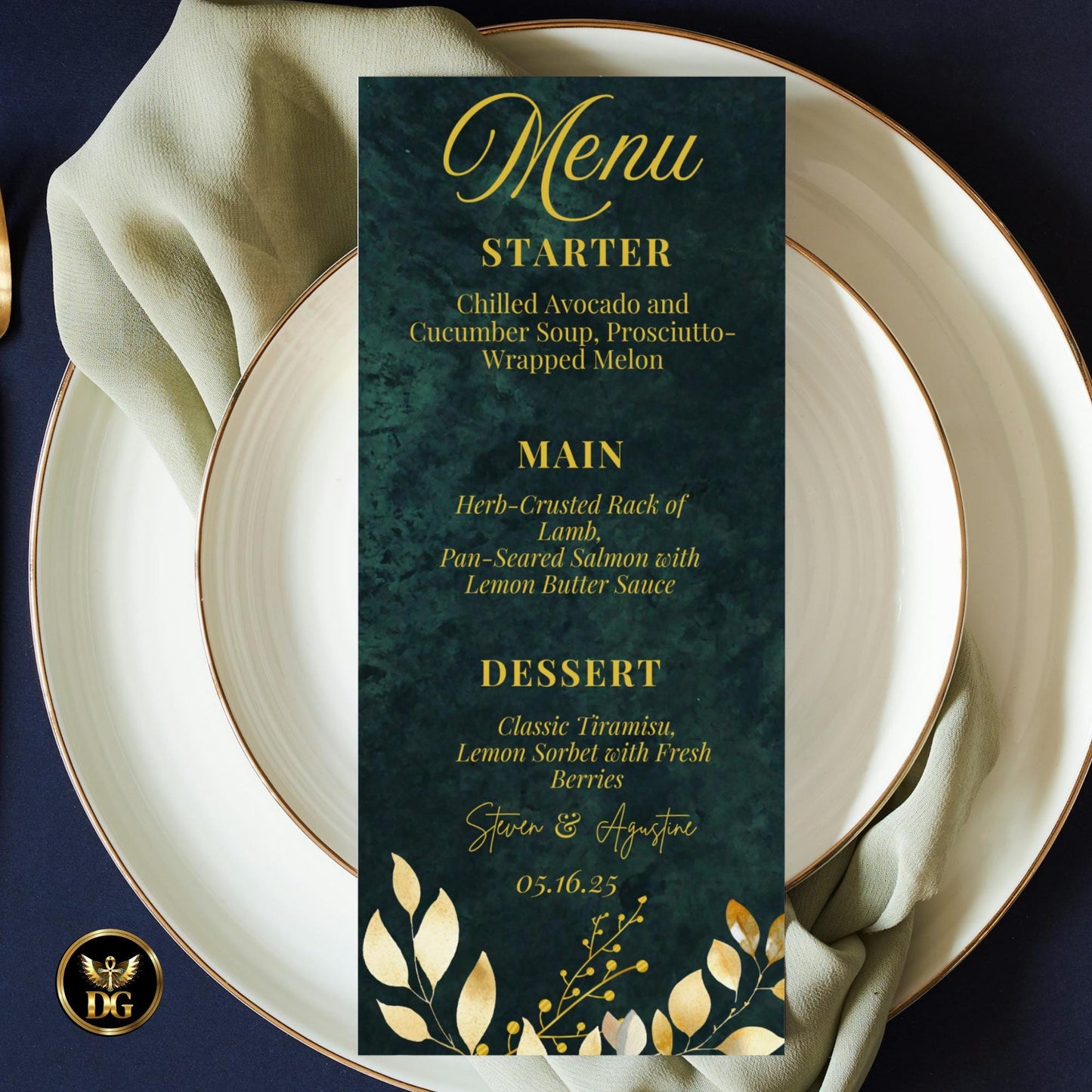 Emerald Green & Gold Wedding Invitation Suite, Editable Canva Template, Luxury Elegant Design, Printable Bundle with RSVP, Details Card