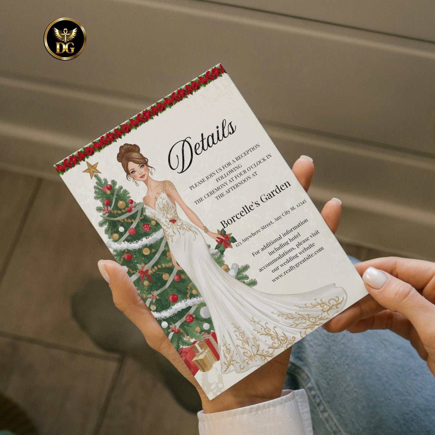 Christmas Bridal Shower Invitation Bundle Cream Gold | Elegant Holiday Wedding Shower | Winter Bride Canva Template | Xmas RSVP, Details