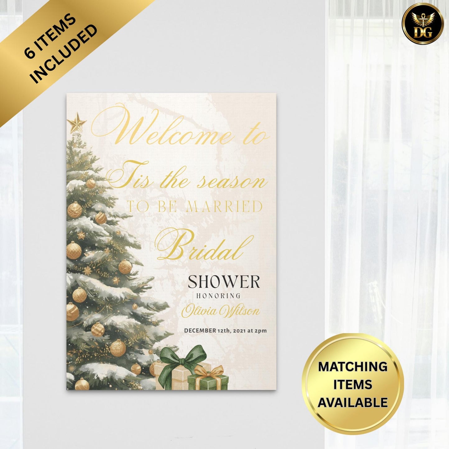 Tis the Season to be Married Bridal Shower Signs Bundle | 6 Gold Editable Canva Templates | Welcome & Table Signs | Winter Wedding Decor