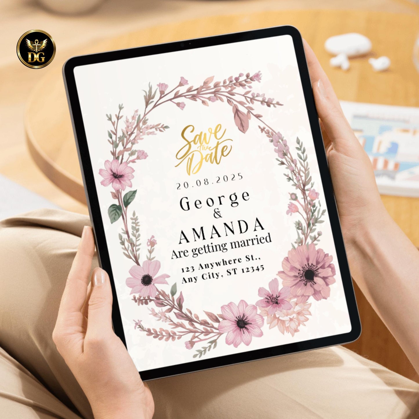 Pink Floral Boho Wedding Invitation Bundle, Cream Gold Editable Canva Template with RSVP, Menu, Save Date, 7 Cards Instant Download