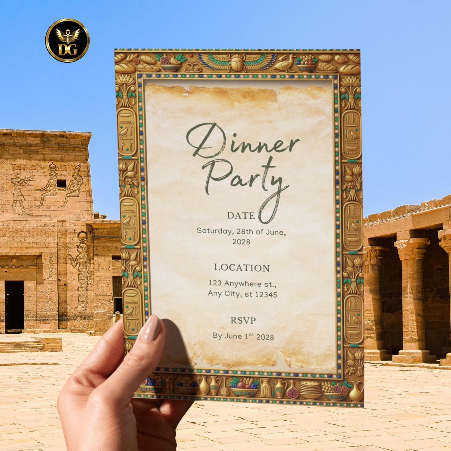 Feast Like a Pharaoh! Egyptian Dinner Party Invitation Template | Ancient Gold Hieroglyphic Design | Printable & Digital