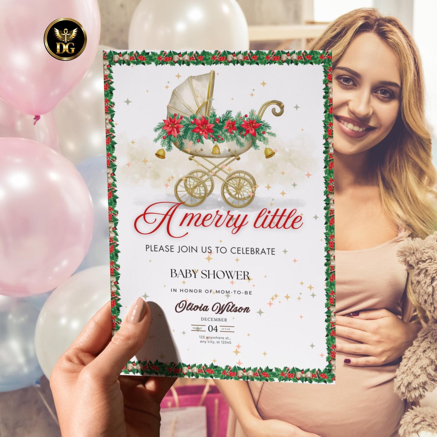 Christmas Baby Shower Invitation, Merry Little Baby Shower Invitation, Winter Baby Shower Invite, Winter Wonderland Baby Shower, For Holiday