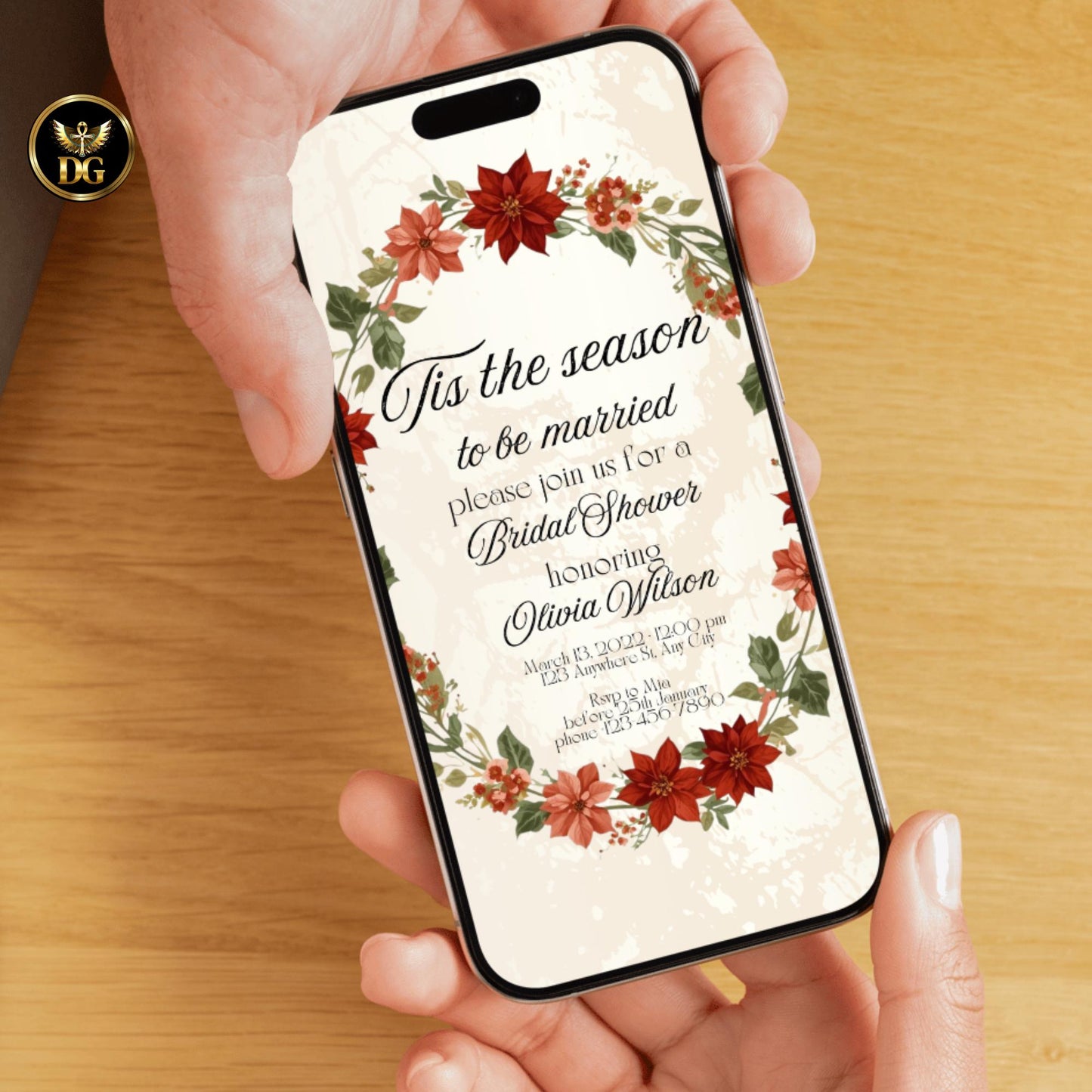 Elegant 'Tis the Season' Bridal Shower Suite | Cream Gold & White Floral Wreath | Editable Canva Template