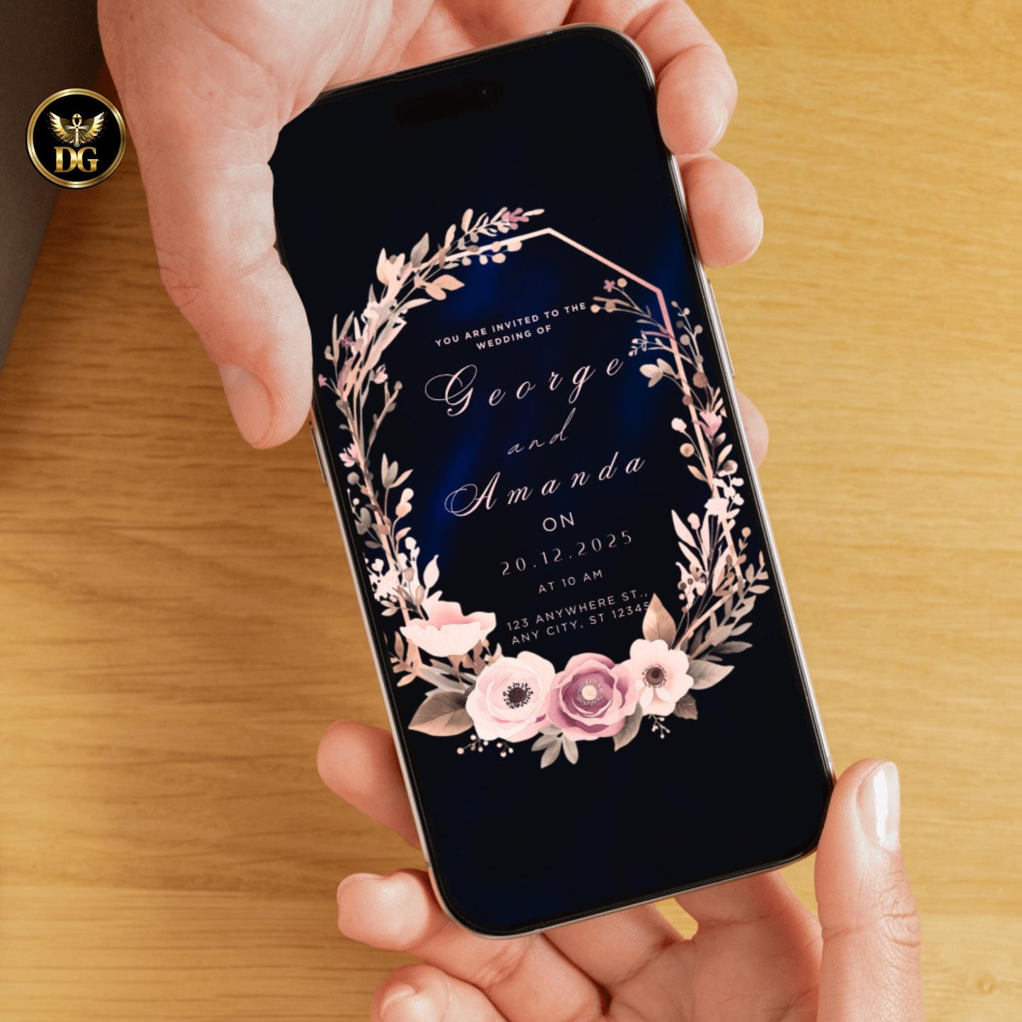 Dusty Pink & Navy Wedding BUNDLE | Floral Invitation, Save Date, Photo Card, Menu, Details, Thank You, RSVP | Editable Canva Template