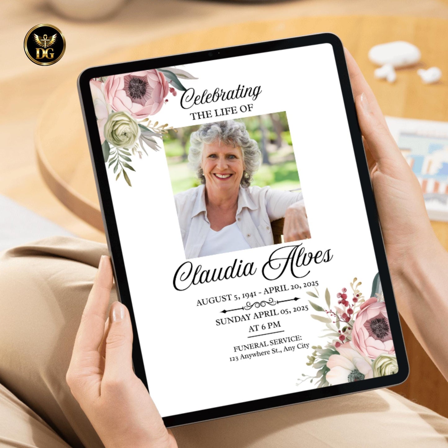 Elegant White Floral Memorial Invitation | In Loving Memory Card with Photo | Celebration of Life | Printable & Digital Canva Template