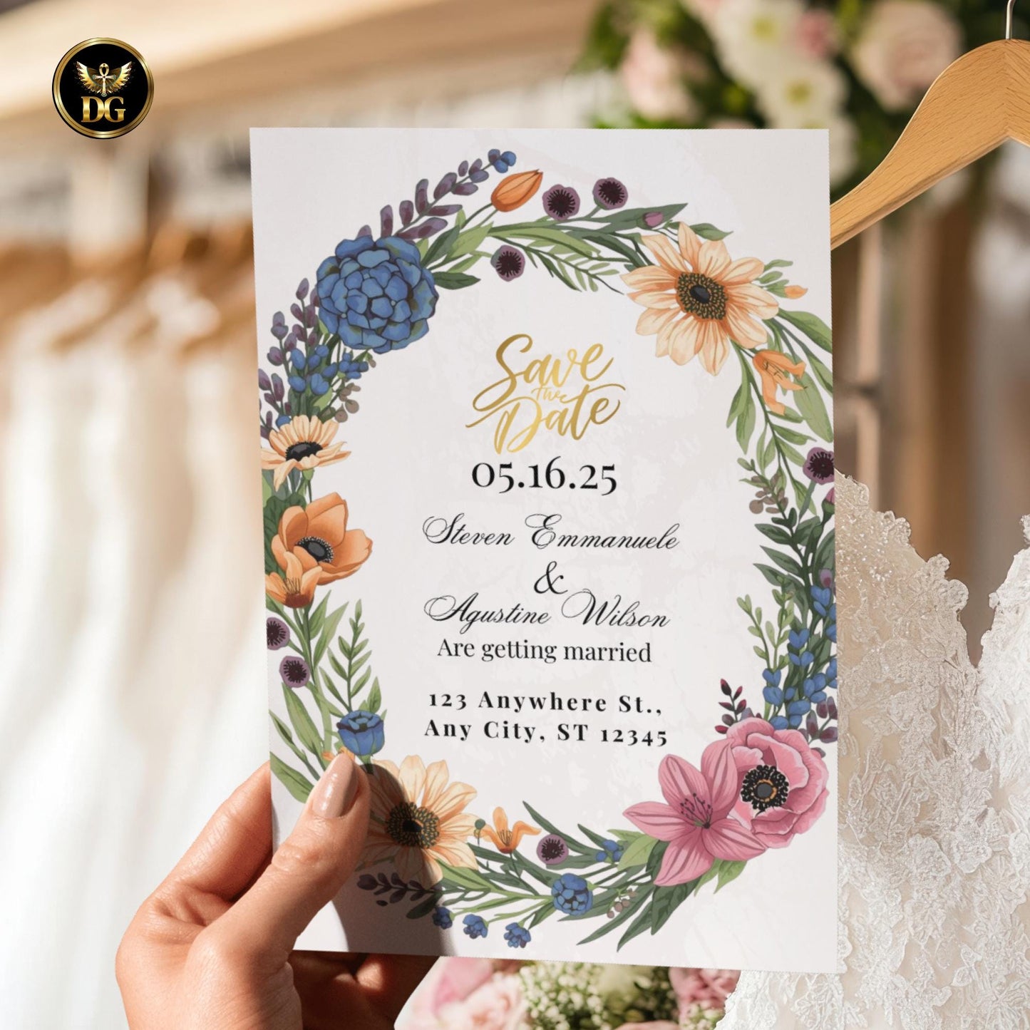 Floral Wreath Wedding Invitation Bundle | Elegant Botanical Canva Templates