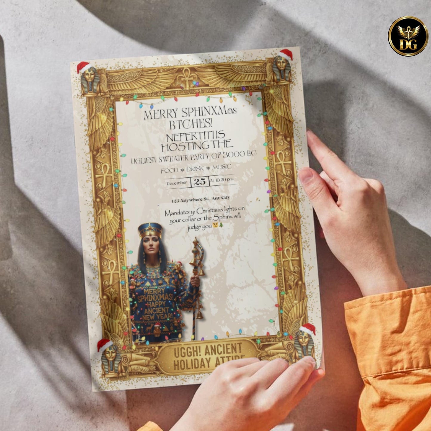King Tut's Ugly Sweater Party! Golden Egyptian Christmas Invitation. Instant Digital Download for Your Legendary Holiday Party!