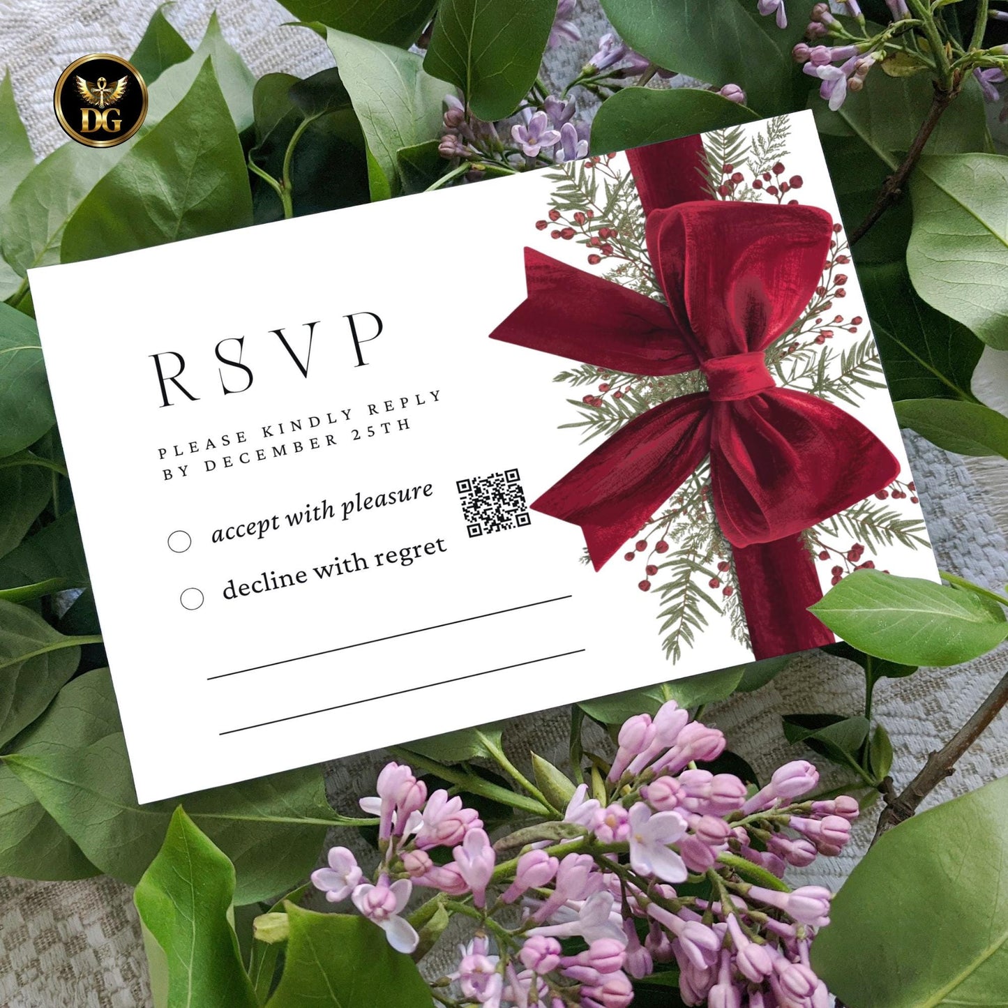 Elegant Luxe Velvet Invitation Bundle – Red Bow & Greenery for Bridal Shower, Wedding, Valentine’s and Birthdays