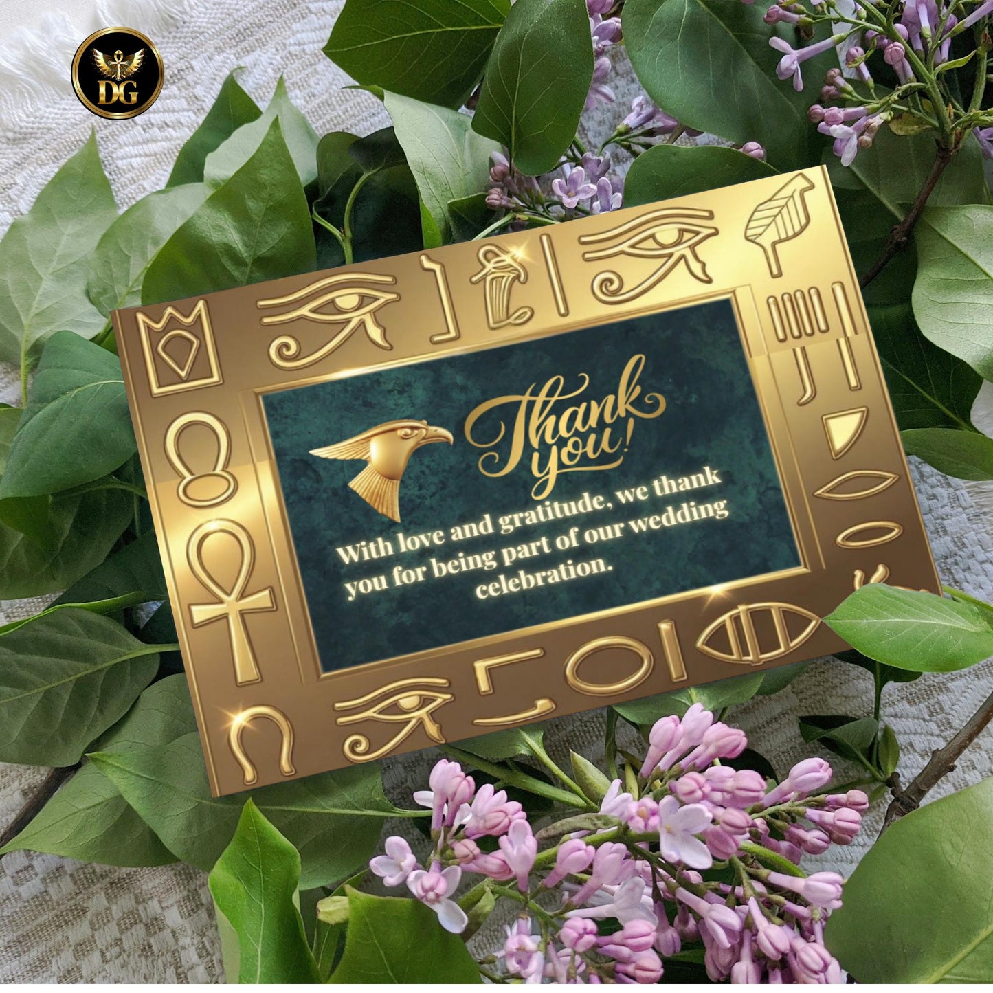 Regal Emerald Green & Gold Egyptian Wedding Invitation Suite | Luxurious Horus-Themed Digital Cards for Royal Mystical Weddings