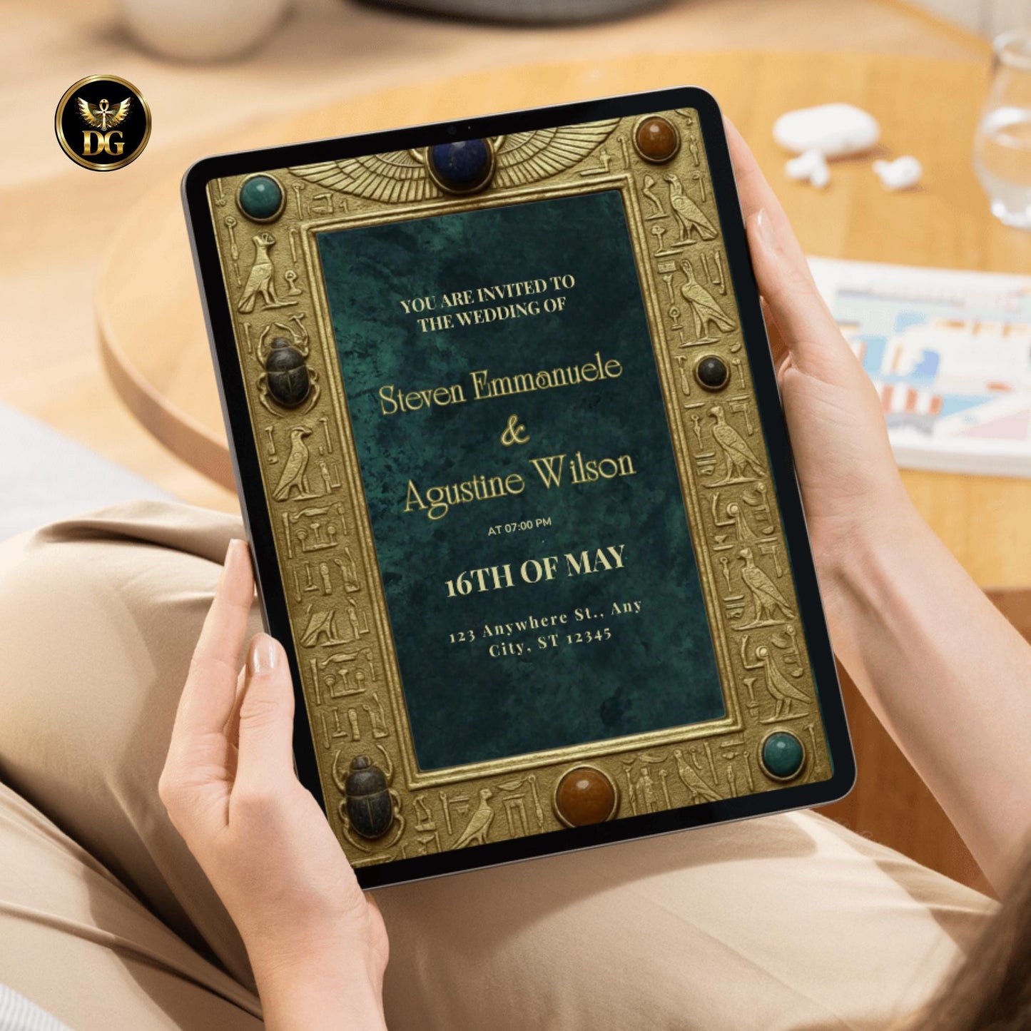Egyptian Pharaoh Wedding Invitation | Editable Canva Template Ancient Gold Papyrus Design Hieroglyphic Royal Bandal Suite Digital Download