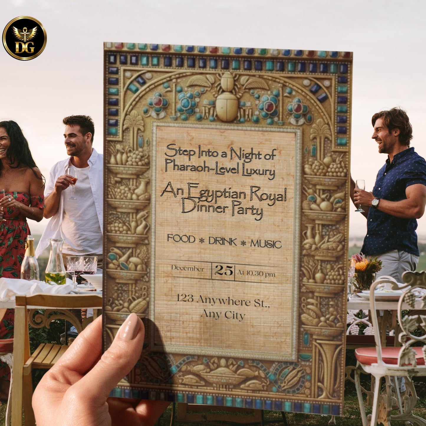 Egyptian Papyrus Royal Set – Vintage Pharaoh Dinner Invitation, Menu, Details, RSVP & Thank You Cards