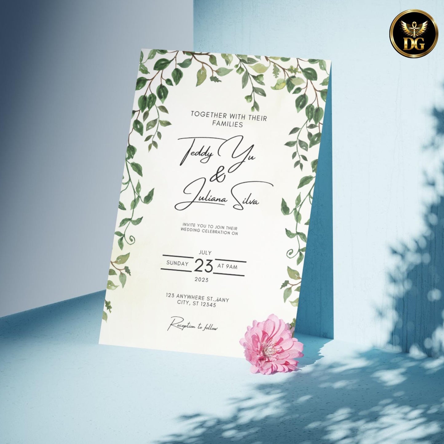 Soft Yellow & Greenery Wedding Invitation Template | Botanical Wedding Invite | Sunlit Botanicals Wedding Suite | Editable Canva Invitation