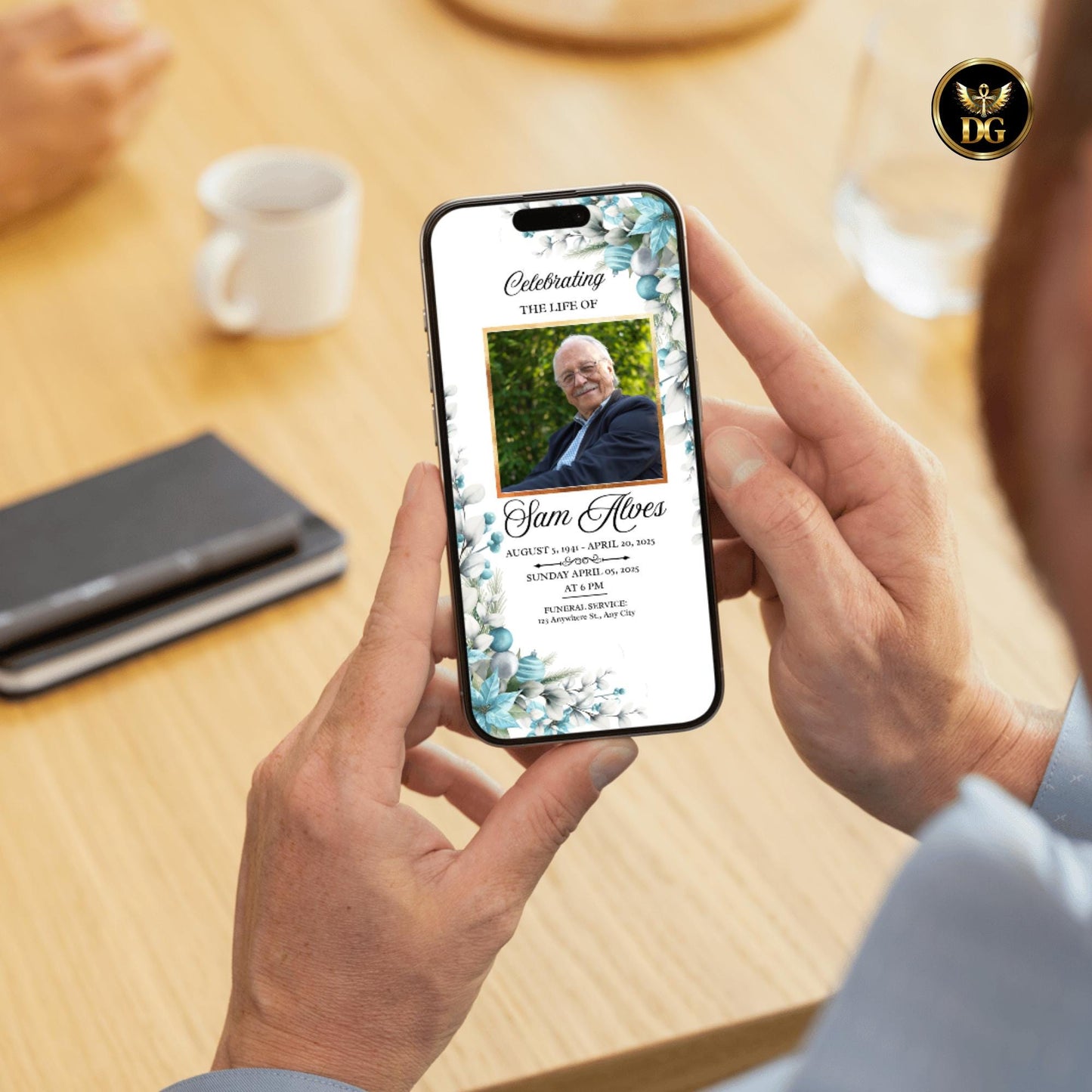 Elegant Blush Blue Funeral Invitation & Program Template – Digital Download for Memorials Celebrations of Life