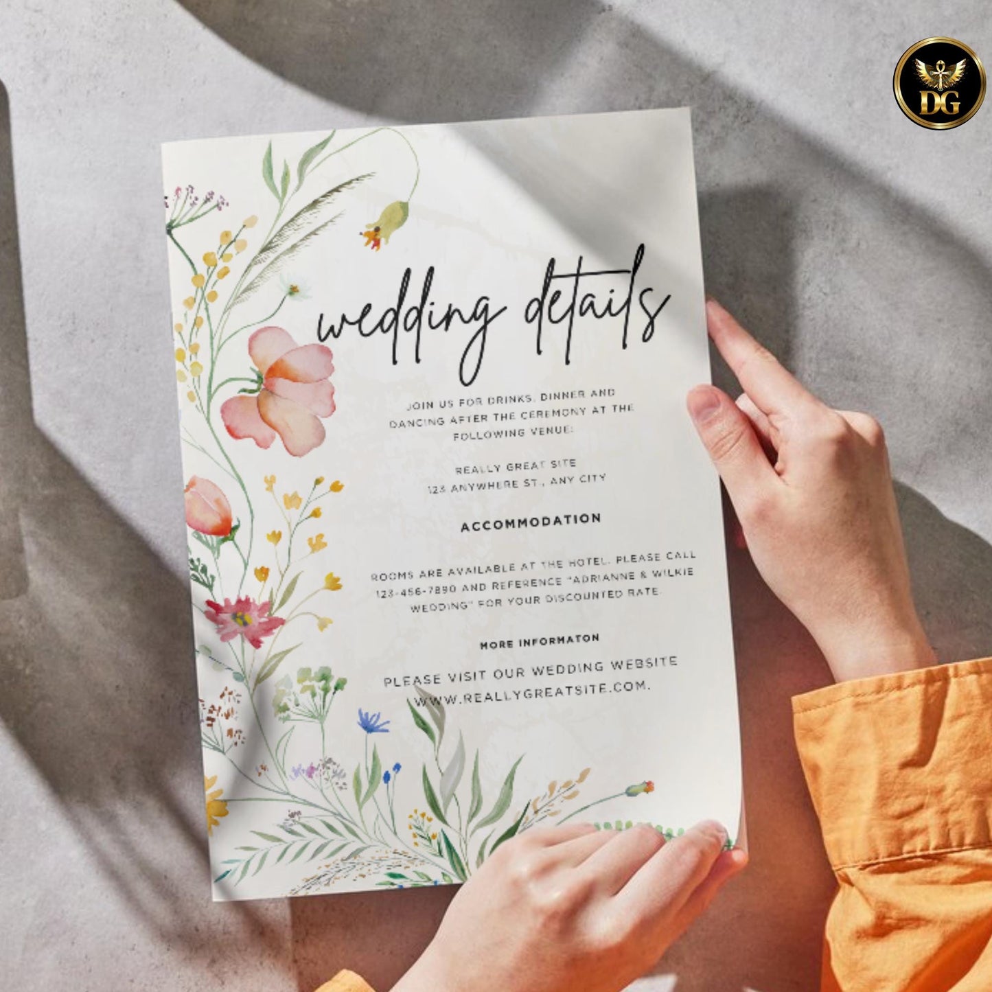Cream Gold Wildflower Wedding Invitation Editable Canva Boho Floral Suite