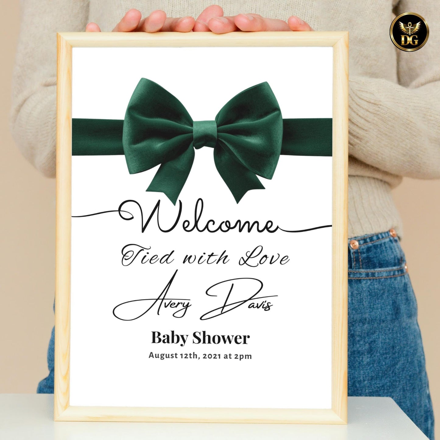 Elegant Welcome Sign - White Background with Large Green Velvet Floral Design - 3 Sizes Available Custom Sizes 16x20, 18x24, 24x36