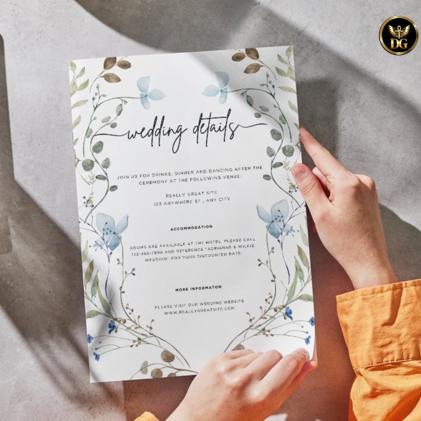 Blue Wildflower Wedding Invitation Template, Boho Garden Wedding Invite, Editable Canva Invitation Suite, Minimalist Floral Design