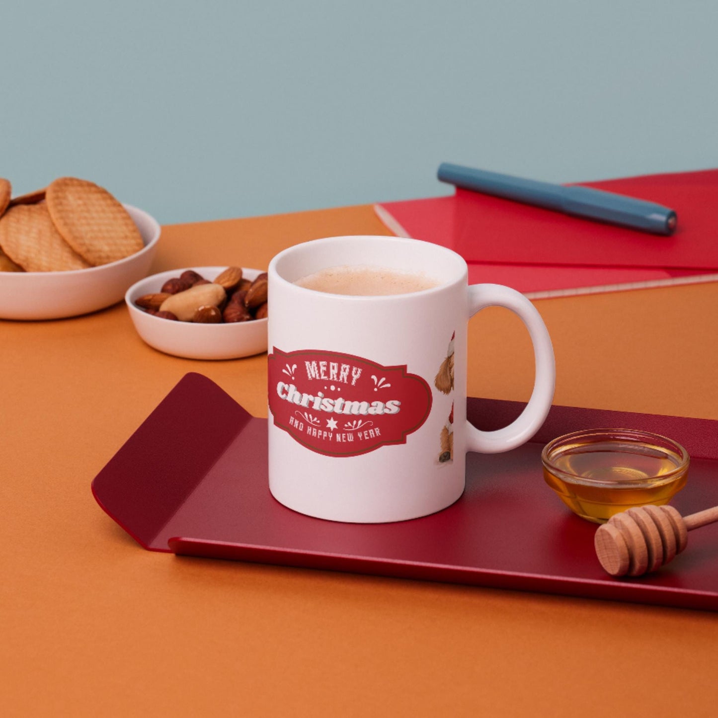 Cute Puppy in Santa Hat Mug | Merry Christmas Holiday Coffee Cup