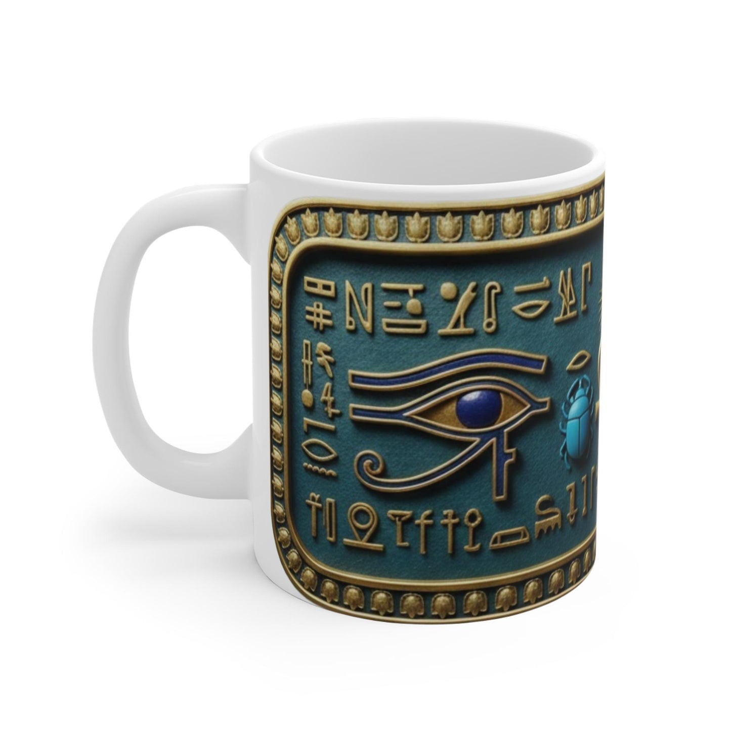 Egyptian Hieroglyphs Ankh Eye Mug | Ancient Egypt Scarab Symbols