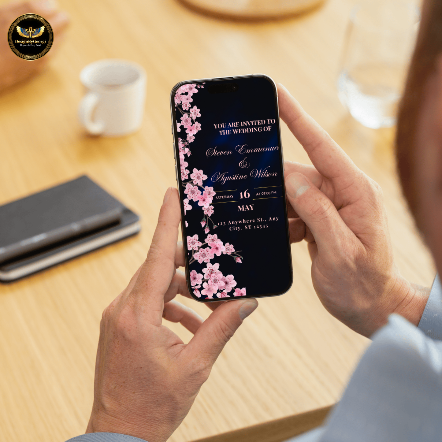 Navy & Blush Velvet Luxury Wedding Invitation Template, Editable Canva Wedding Suite, Elegant Navy Blue Blush Pink Rose Invite