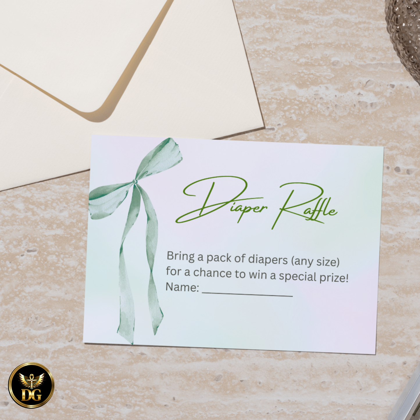 Pastel Mint Green Pink Baby Shower Invitation Template | Editable Canva Digital | Long Ribbon Bow Diaper Raffle, Books for Baby Suite