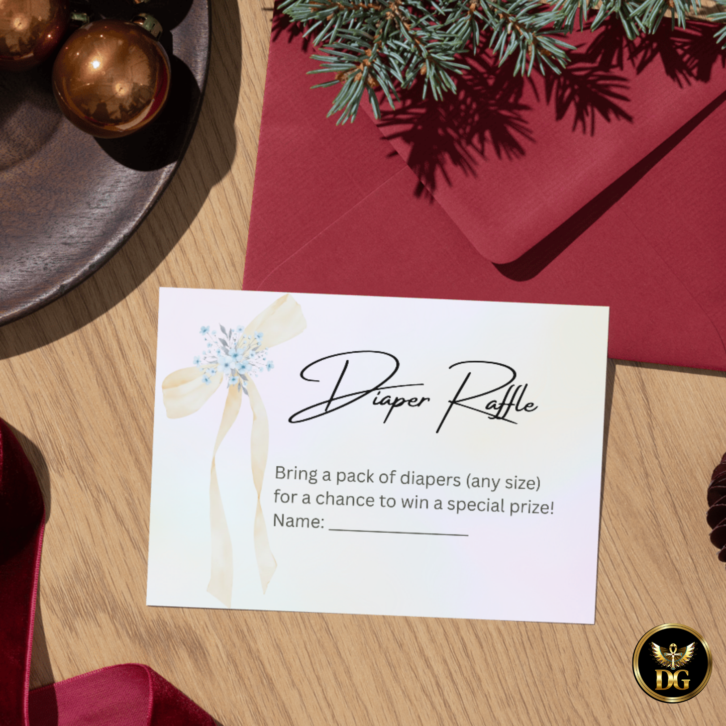 Yellow Ribbon Bow Baby Shower Invitation | Pastel Pink & Blue Editable Canva Template