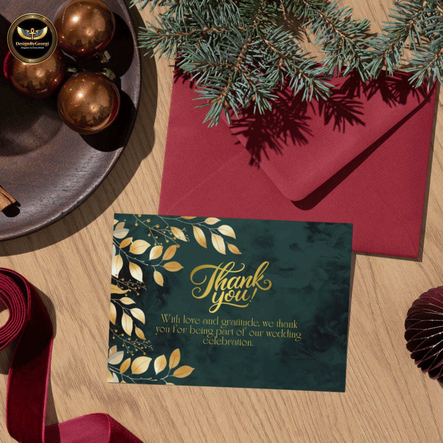 Emerald Velvet Wedding Invitation Suite – New Edition, Golden Leaf Botanical Design, Luxurious Elegant Editable Canva Set