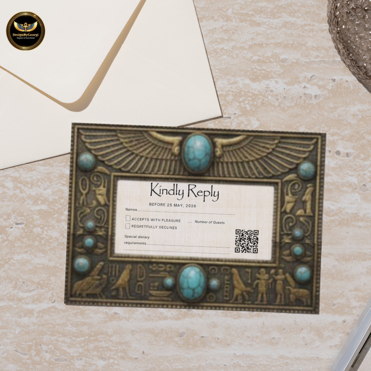 Vintage frame – Turquoise jewelry – Creamy papyrus background – Egyptian luxury style
