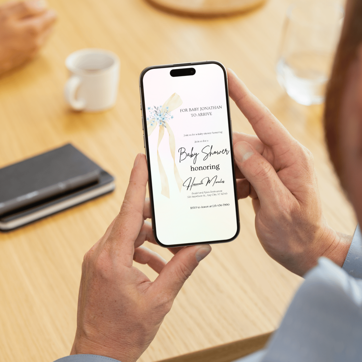 Yellow Ribbon Bow Baby Shower Invitation | Pastel Pink & Blue Editable Canva Template