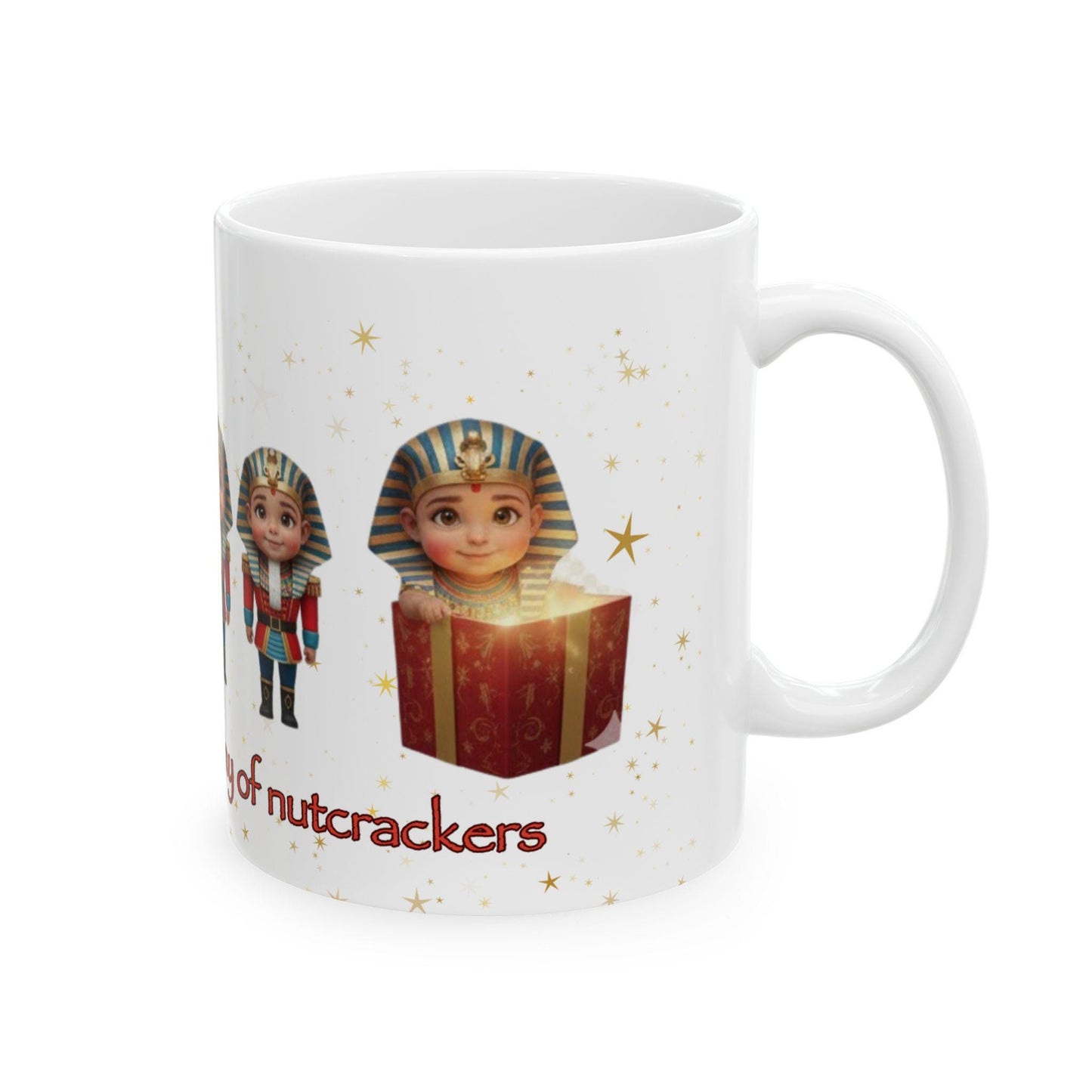 Pharaoh's Little Army of Nutcrackers Elf Row mug | Christmas nutcracker characters, holiday cocoa mug