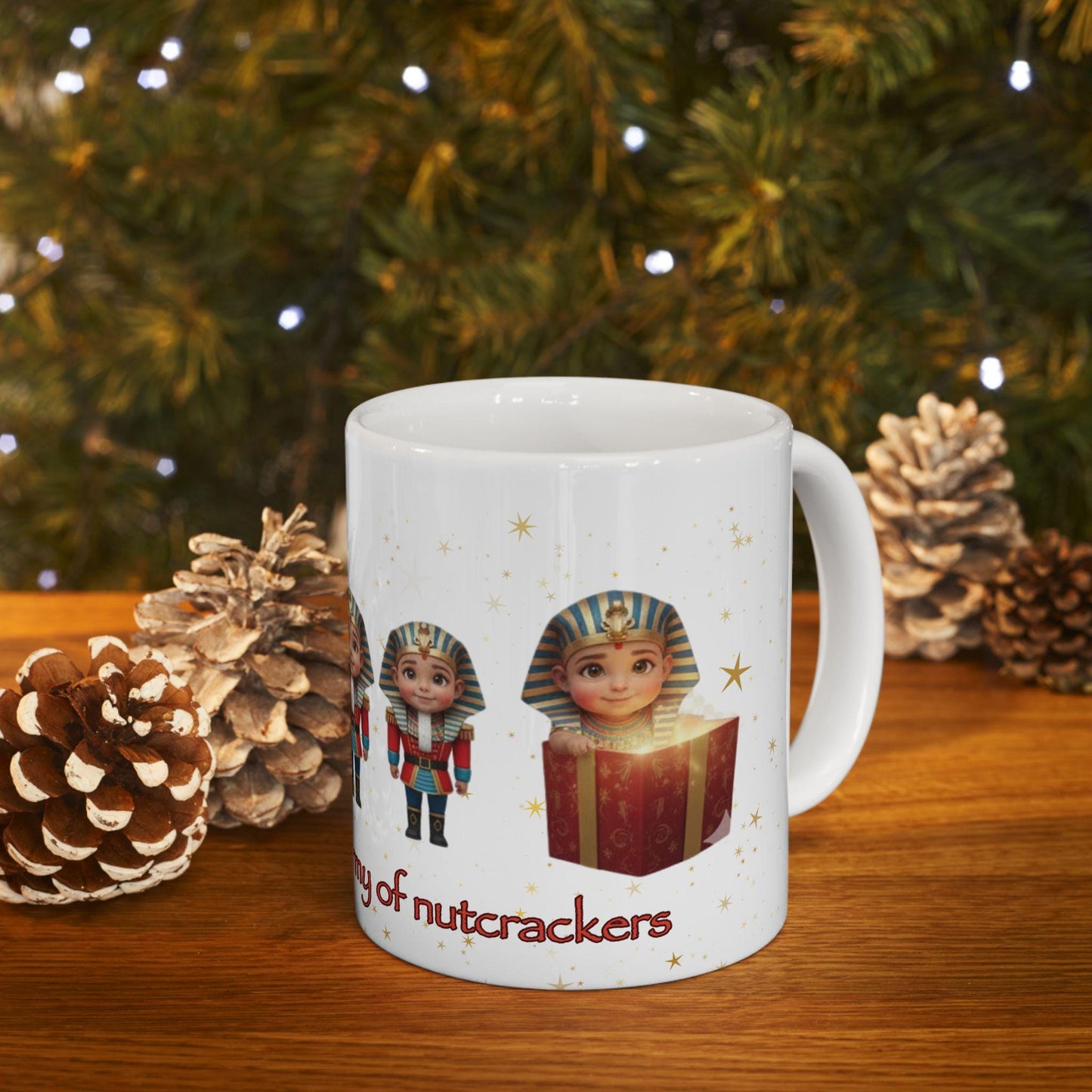 Pharaoh's Little Army of Nutcrackers Elf Row mug | Christmas nutcracker characters, holiday cocoa mug