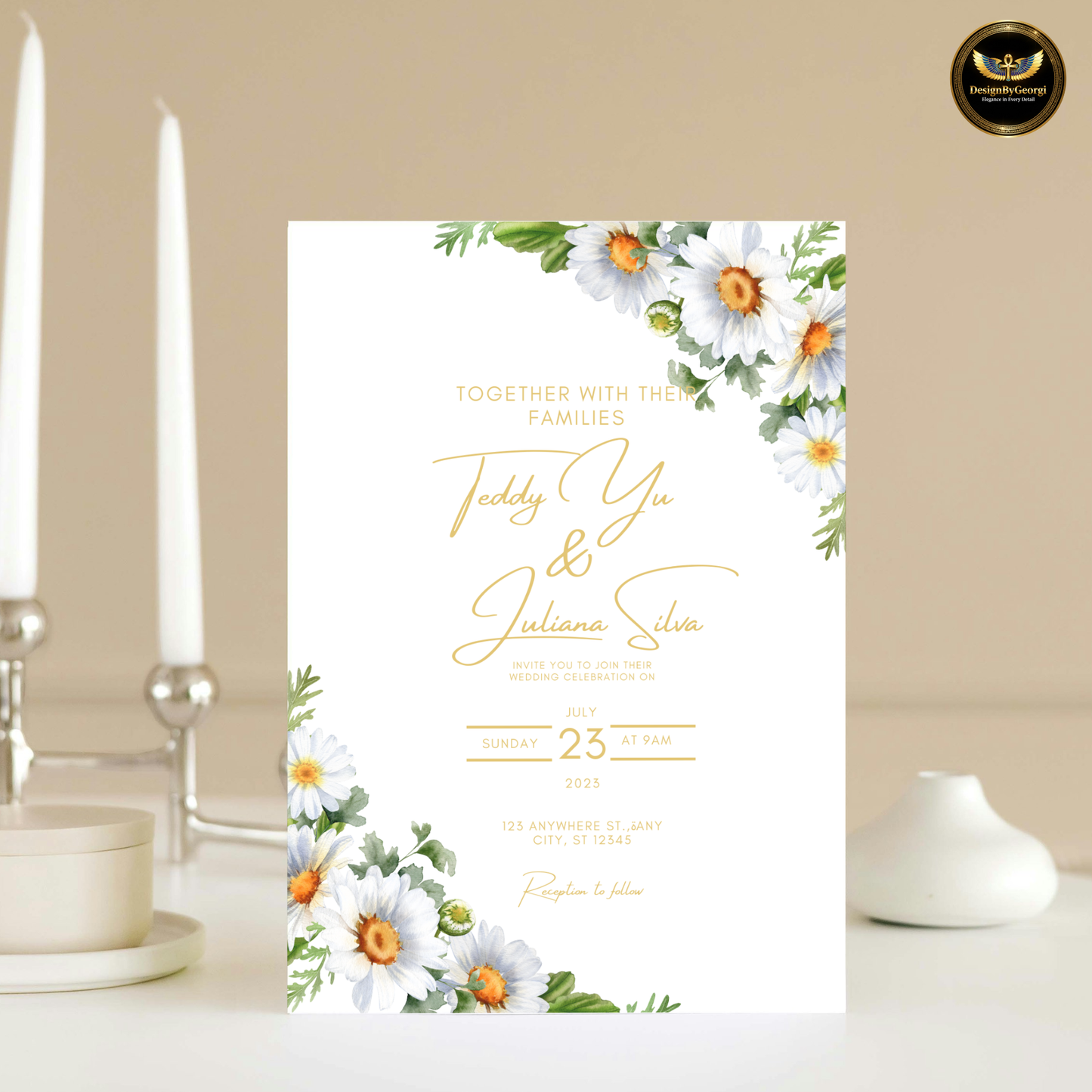 White Daisy Invite, Minimal Wedding, Editable Canva, Digital Wedding, Modern Invite, Printable Cards, Garden Wedding, Elegant Wedding, Corner Flower, Instant Download, Bridal Shower, Romantic Invite, Simple Wedding