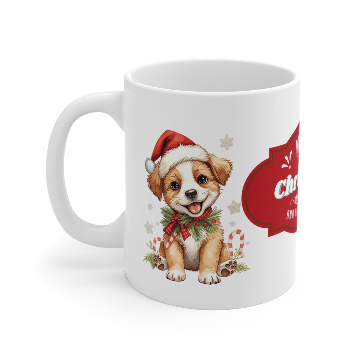 Cute Puppy in Santa Hat Mug | Merry Christmas Holiday Coffee Cup