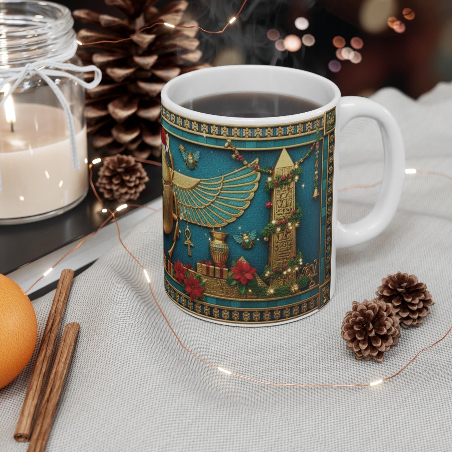Egyptian Scarab Christmas Mug | Holiday Scarab Beetle Coffee Cup