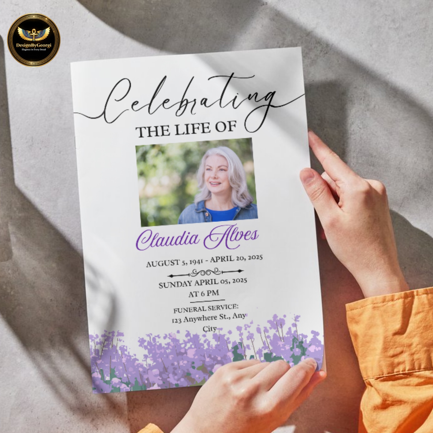 Funeral Invitation Template White Background with Soft Mauve Florals Editable Canva Memorial Digital Download